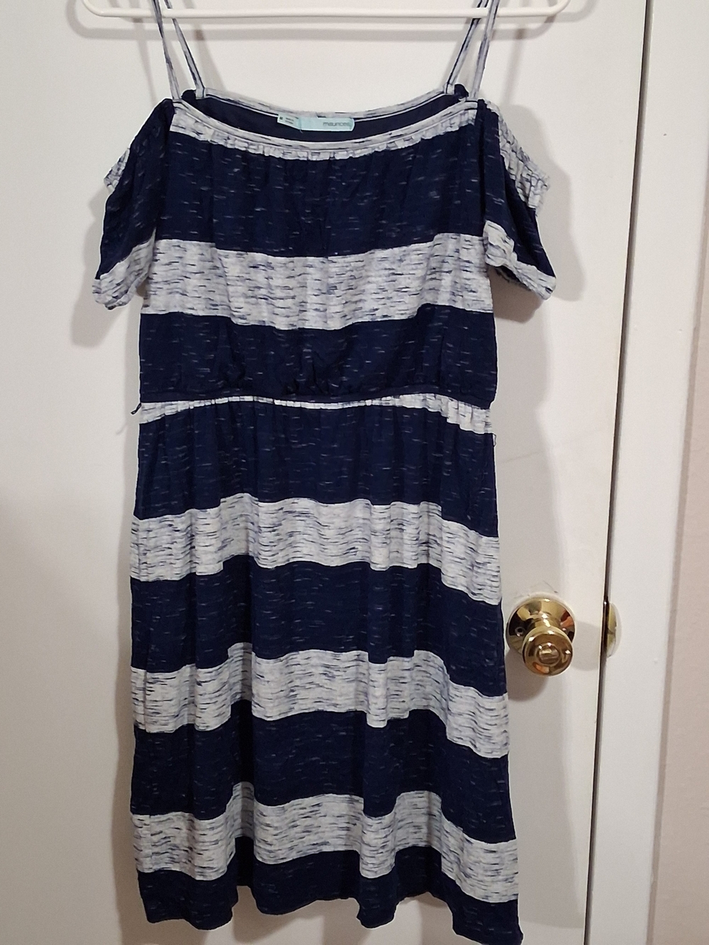 Maurices Navy and Light Gray Striped Cold-Shoulder Sundress